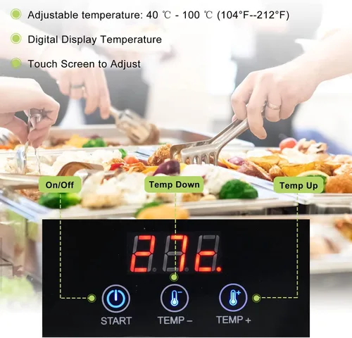 Miniatura 3 de Juego de 2 sartenes eléctricas, platos de cocina con tapa enrollable, bandeja de calentamiento de temperatura, calentador de alimentos de acero