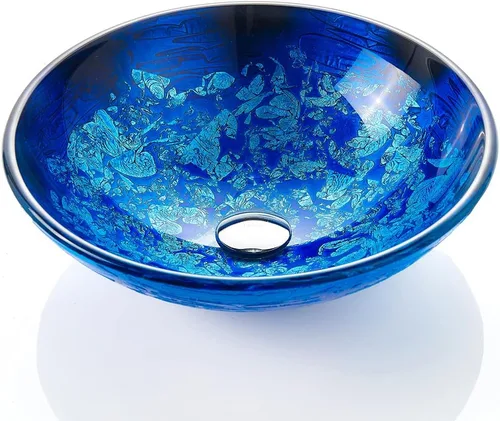 Miniatura 8 de Blue OceanMystery Series - Fregadero de baño de vidrio templado decorativo en azul estrellado Fregaderos de montaje superior sobre encimera