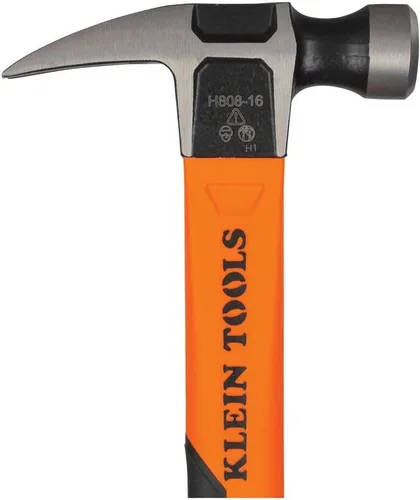 Miniatura 13 de Klein Tools H80816 Martillo de garra recta con cabeza lisa, 16 onzas, mango de agarre antideslizante de fibra de vidrio con orificio de sujeción, 13