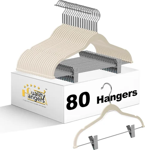 Miniatura 13 de Paquete de 80 perchas de plástico de calidad negra no aterciopeladas, no flocadas, compactas con clips de metal para faldas, pantalones, blusas