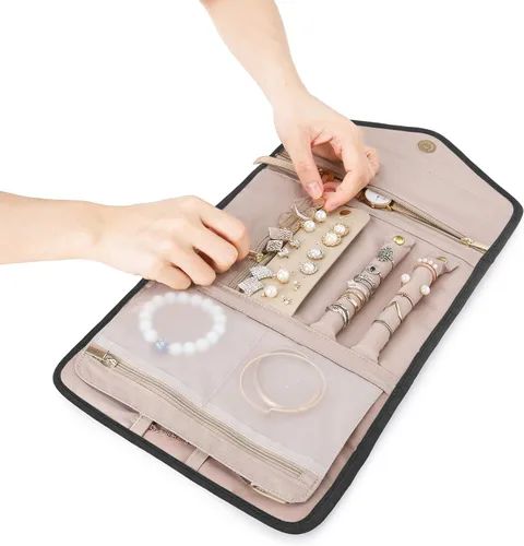 Miniatura 4 de BAGSMART - Organizador de joyas plegable de viaje para anillos, collares, pulseras y aretes, color negro