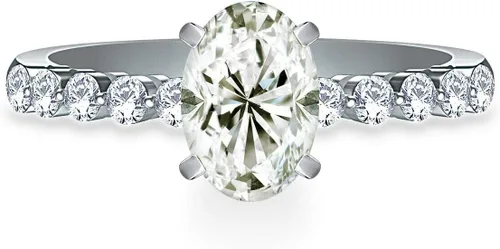 Miniatura 2 de RINGJEWEL Anillo de compromiso chapado en plata de moissanita blanca de corte ovalado para mujer