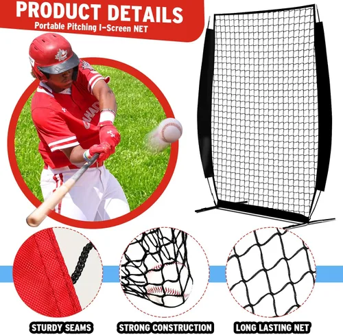 Miniatura 3 de Red de repuesto portátil de 4 x 7 pies, red de protección para lanzadores de béisbol, red de práctica de bateo, solo la red no tiene marco Negro