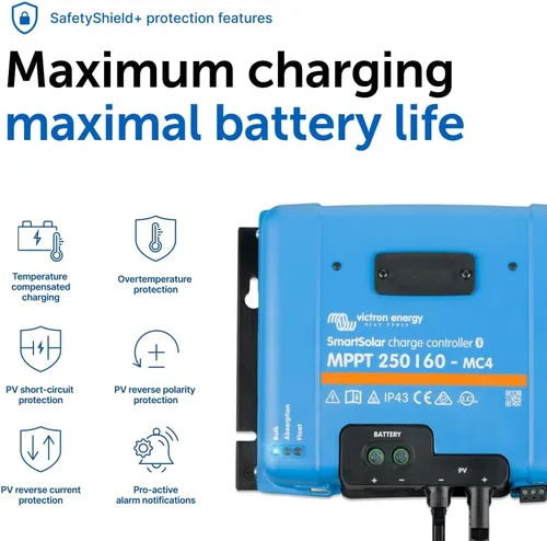 Miniatura 7 de Victron Energy SmartSolar MPPT MC4, Controlador de carga 250V 60A (NH-354, Bluetooth, 12/24/36/48V)