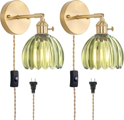 Miniatura 31 de Shenmoyl Aplique de Pared Vintage Operado por Batería con Linda Campana de Vidrio Tulipán Verde, Recargable Inalámbrica, Luz de Pared con Control