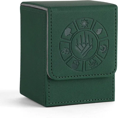 Miniatura 14 de Caja de cubierta Arkeiliy MTG con funda para 50 cartas, caja de cubierta de piel para más de 110 cartas para Magic Commander, estuches Amarillo III