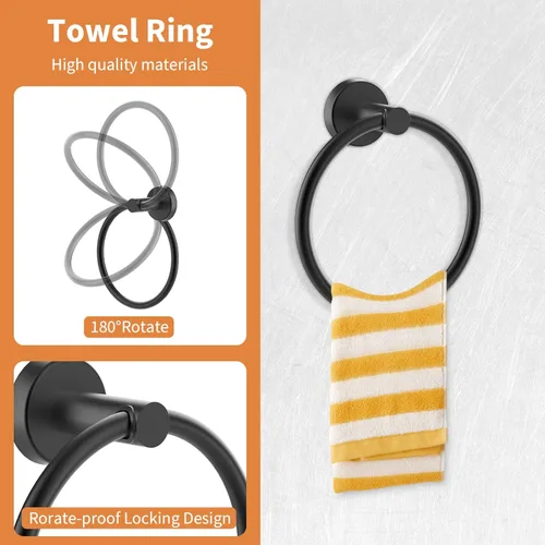 Miniatura 5 de Cilee Juego de accesorios de baño de 10 piezas, color negro mate, paquete de 2 accesorios de baño de 5 piezas, incluye soporte para papel higiénico