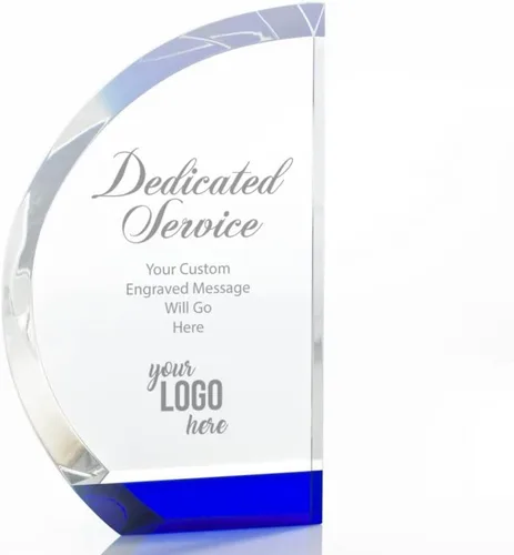 Miniatura 10 de Baudville Trofeo grabado – Cristal – Azul en la base – Premio para empleados – Grabado personalizado – Viene en caja de regalo