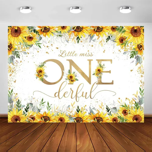 Avezano Telón de fondo de girasol para el primer cumpleaños de niña Little Miss Onederful, decoración de fiesta, fondo de fotografía, girasol dorado
