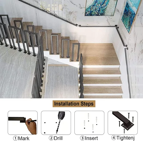 Miniatura 6 de Barandilla cuadrada industrial para escaleras, kit completo, barandillas negras de 1 a 20 pies para escalones interiores y exteriores, barra