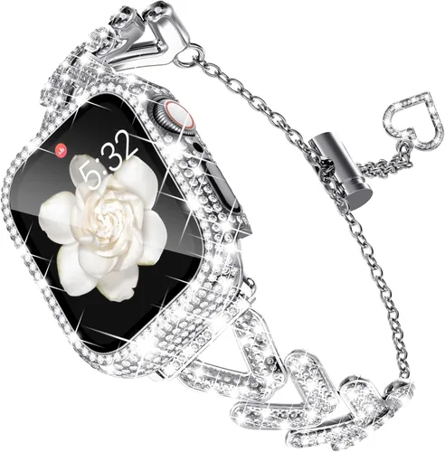 Miniatura 10 de Correa y Funda Diseñadas por KADES para Apple Watch Series de 46 mm, 45 mm, 44 mm, 42 mm, 41 mm, 40 mm, 38 mm para Mujer, Correa de Metal