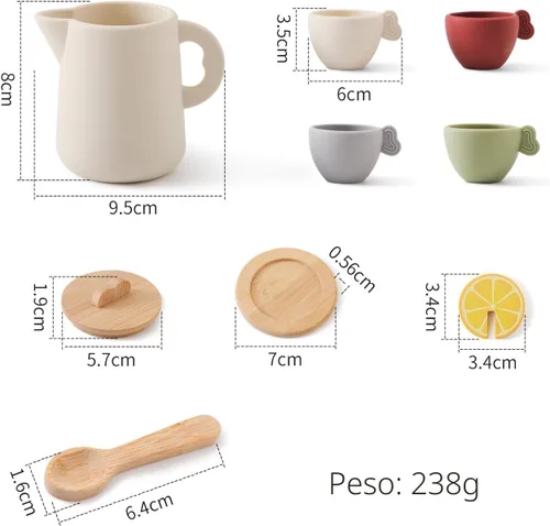 Miniatura 6 de Encantador Juego de Fiesta de Té de Madera - Tetera de Silicona, Tazas y Cuchara Recolectora - Perfecto para Fiestas de Té de Niñas Pequeñas y Juego