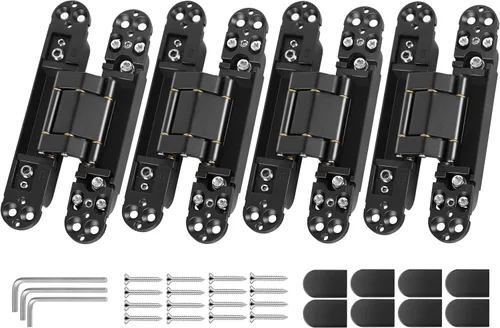 Miniatura 16 de Bisagras invisibles mejoradas para puerta (2 piezas) – Bisagras ocultas negras de 6 pulgadas para puertas, ajustable de 3 vías y columpio de 180