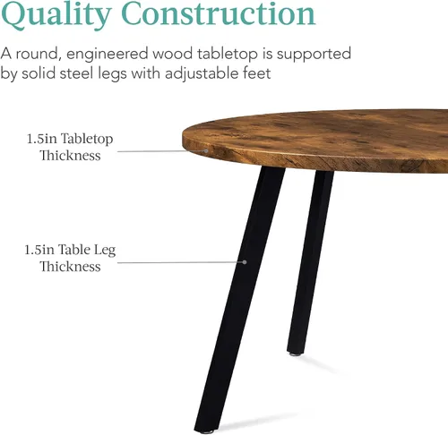 Miniatura 6 de Best Choice Products Mesa de comedor redonda con patas de acero - Marrón Negro