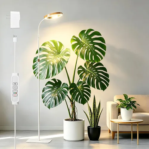 SDOVUERC Luz de crecimiento de espectro completo con soporte para plantas de interior, luz de plantas de suelo, temporizador de 6/12/18H, 3 modos de