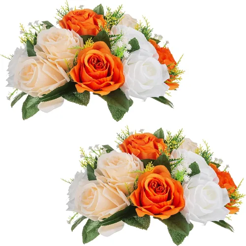 Miniatura 57 de NUPTIO Centros de mesa de flores blancas para mesas: 6 piezas de arreglo de bolas de flores artificiales para fiesta de boda, rosa floral falsa