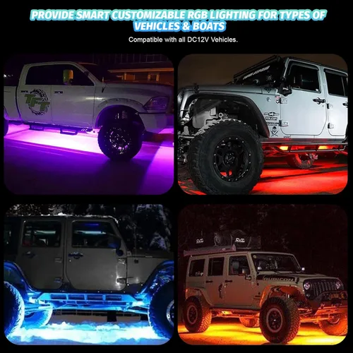 Miniatura 7 de 8 vainas RGB LED Rock Lights para Jeeps, camiones, carrito de golf, ATV, UTV RZR, SUV, todoterreno, kit impermeable multicolor con aplicación, modo