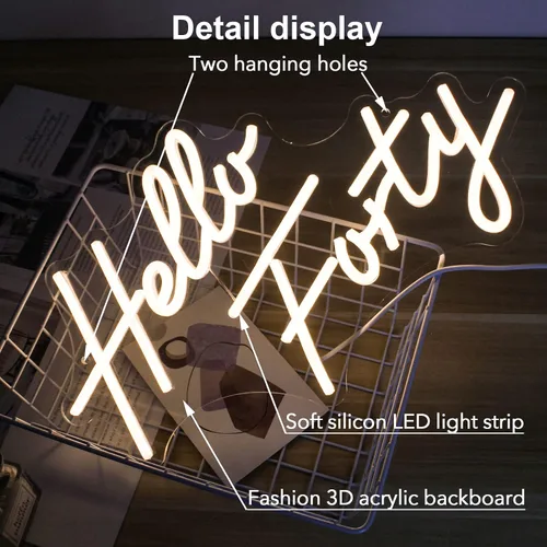 Miniatura 3 de Letrero LED de neón para decoración de cumpleaños número 40, arte de pared USB regulable de 16.5 x 9.4 pulgadas con tablero acrílico - Brillo blanco