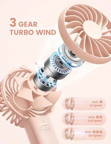 Miniatura 5 de Lamicall Mini ventilador portátil, ventilador de mano de 3 velocidades, ventilador personal recargable, secadora de pestañas de maquillaje