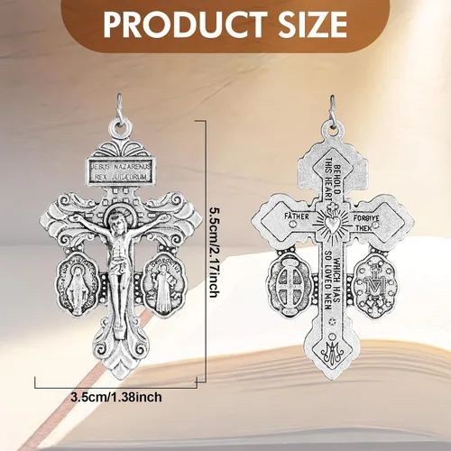 Miniatura 2 de 30 piezas de crucifijo católico para hacer rosarios a granel, dijes de cruz colgantes de 2.2 pulgadas, crucifijo de perdón para rosarios, Plateado