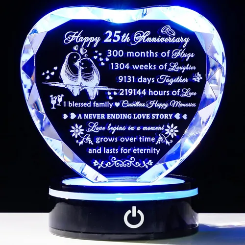 Miniatura 9 de YWHL Regalos de corazón de cristal para parejas con base LED, grabado con láser, regalo de recuerdo de feliz décimo aniversario para esposa, marido