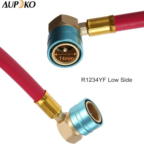 Miniatura 7 de Aupoko R1234YF Kit de manguera de carga de refrigerante con calibre, grifo de abrelatas autosellante de 1/2 pulgada LH, acoplador rápido de lado