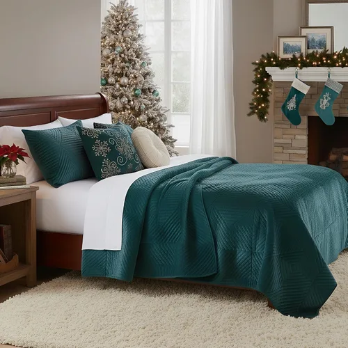 Miniatura 2 de Greenland Home Fashions Juego de edredón de terciopelo finamente cosido, 3 piezas King/Cal King, color verde azulado Riviera Riviera Teal