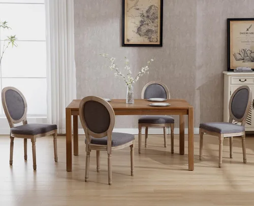 Miniatura 22 de chairus Juego de 2 Sillas de Comedor Estilo Granja Sillas de Comedor de Casa de Campo Francés Sillas Tapizadas de Tela Vintage con Respaldo Redondo