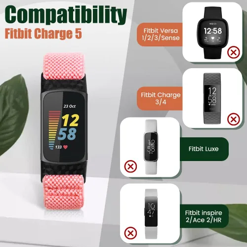 Miniatura 5 de enkic Bandas elásticas de nailon compatibles con Fitbit Charge 5, paquete de 4 correas elásticas suaves y ajustables, transpirables, correa