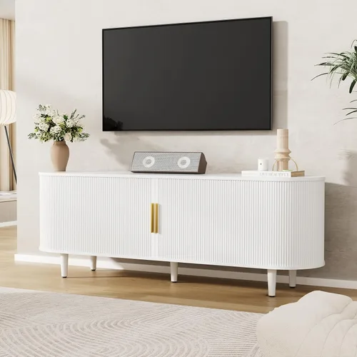 Miniatura 9 de VOWNER Soporte de TV acanalado de 63 pulgadas, moderno centro de entretenimiento para televisores de hasta 65 pulgadas con estantes ajustables