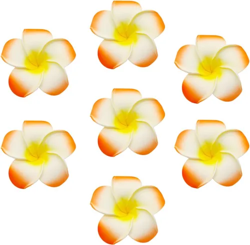 Miniatura 7 de 100 pétalos artificiales de plumeria rubra hawaiana de espuma de Frangipani de 2.4 pulgadas de diámetro, para decoración de bodas, fiestas