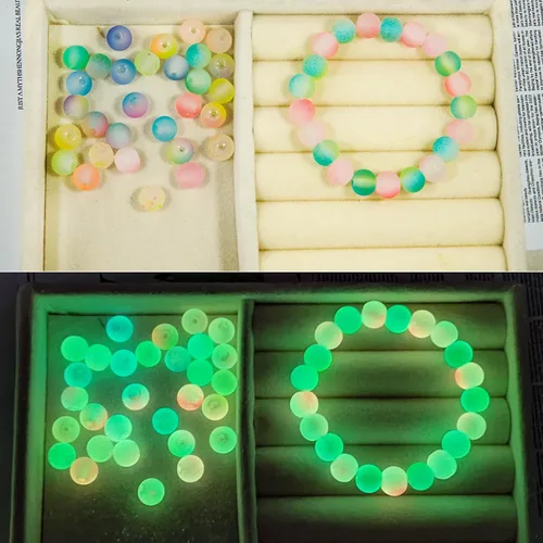 Miniatura 9 de Cuentas de vidrio que brillan en la oscuridad para hacer joyas, 600 cuentas de 0.315 pulgadas con 24 rejillas de piedras preciosas de cristal, 24