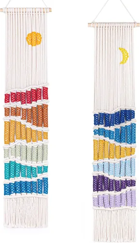 Juego de decoración bohemia para colgar en la pared, 2 piezas de tapiz bohemio del suroeste bohemio hecho a mano con borla larga, adorno de arcoíris