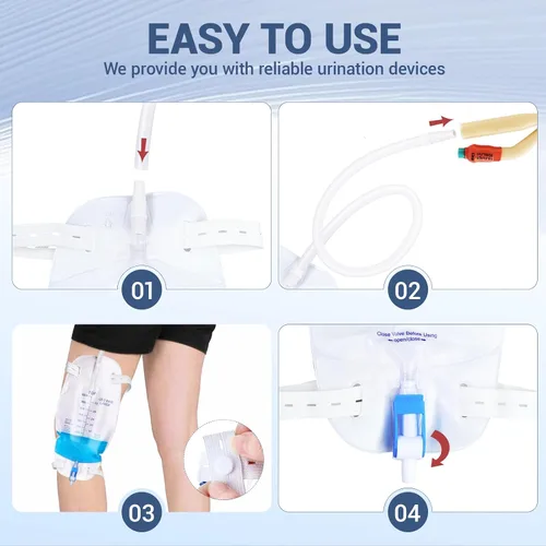 Miniatura 8 de Paquete de 5 bolsas de 33.8 fl oz para piernas de drenaje urinario con correas ajustables para el hombro y tubo flexible de 17.7 pulgadas con diseño