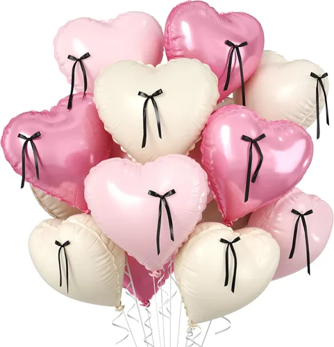 Miniatura 55 de Globos de corazón azul bebé, 10 piezas de globos en forma de corazón azul claro y blanco pastel, globos de papel de aluminio blanco arena crema