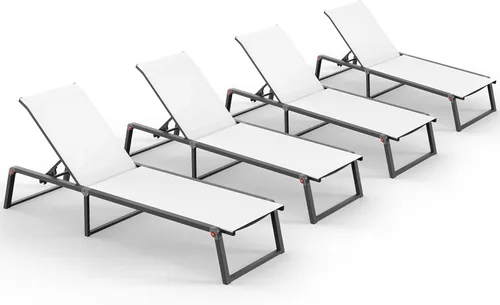 Miniatura 23 de Tumbona de aluminio para exteriores, plegable y sin montaje, sillas reclinables de 5 posiciones para exteriores junto a la piscina, tumbona de sol