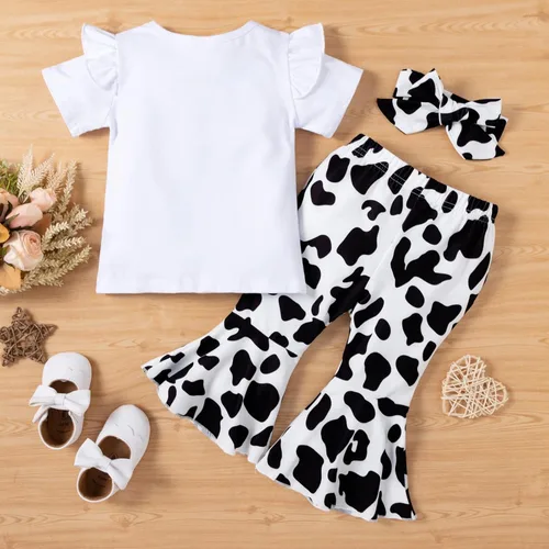 Miniatura 6 de DREAM BUS Conjunto de bebé para niña pequeña, con volantes acampanados, pantalones acampanados, con estampado de girasol, para verano, para niña
