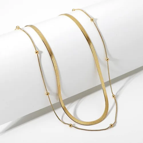 Miniatura 6 de Tasiso 14K Gold Filled Herringbone Choker Necklace Set Double Layer Snake Chain Herringbone Chain Necklace Layering Necklace Set Cuban Chain