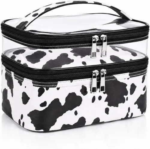 Miniatura 8 de Bolsa de cosméticos de doble capa, bolsa de maquillaje, bolsa de aseo grande, bolsa organizadora de maquillaje de viaje para niñas y mujeres, Negro