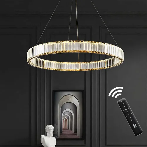 Miniatura 10 de Candelabros modernos de cristal con control remoto, 3000-6000 K 20 pulgadas, anillo de oro de 20 pulgadas, lámpara LED regulable de cristal redondos