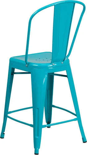 Miniatura 8 de Merrick Lane Stella - Taburete de 24 pulgadas para interiores y exteriores, taburete de metal con acabado de cristal verde azulado y azul, parte