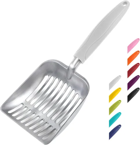Miniatura 8 de WePet Cuchara de arena para gatos, tamiz de aleación de aluminio, pala de metal profunda, mango largo, tamizado de excrementos, levantador de heces