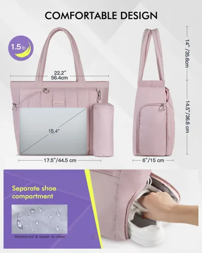 Miniatura 3 de Bolsa acolchada de tenis para mujer, bolsa de lona para gimnasio con compartimento para zapatos y bolsillo húmedo, se adapta de 2 a 4 raquetas y Rosa
