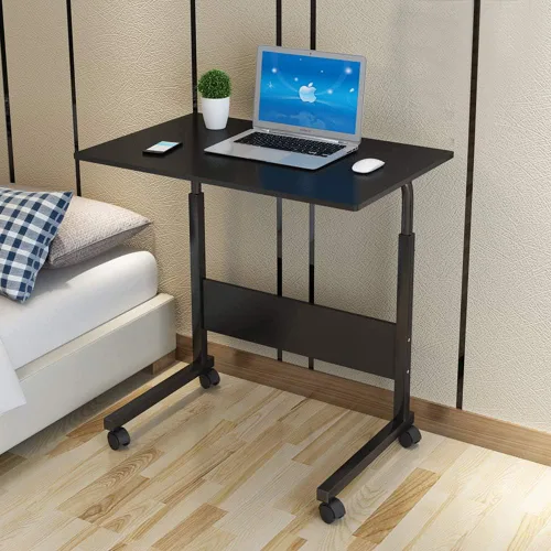 Miniatura 11 de SSLine Mesa de aperitivos con ruedas, escritorio elevable para computadora portátil, bandeja de TV móvil en forma de C, para sofá, silla, mesa