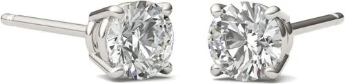 Miniatura 4 de Charles & Colvard Pendientes de tuerca de corte redondo de moissanita creada para mujer, cultivados en laboratorio, oro blanco sólido de 14 quilates