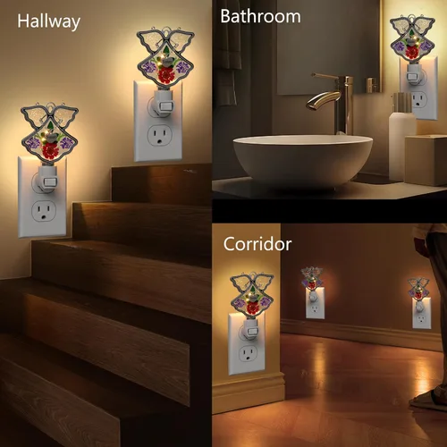 Miniatura 6 de KY&BOSAM Angel Sister - Luz de noche de flor en vidrio con ribete de metal, luz nocturna de corazón para hermana, cuarto de bebé, dormitorio, baño