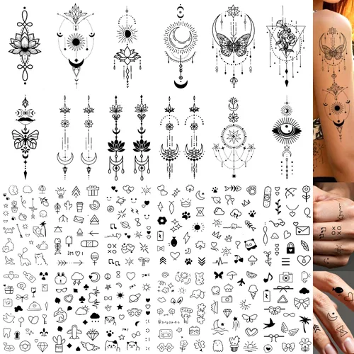 Miniatura 13 de Tatuajes temporales de neón UV, 12 hojas de tatuajes de fiesta que brillan en la oscuridad para adultos y niñas, patrones de doble vibración