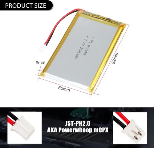 Miniatura 3 de Batería recargable Lipo de polímero de litio de 3.7V 3000mAh 605080 con conector PH2.0.000 in JST para altavoz y dispositivo inalámbrico