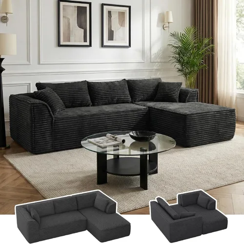 Miniatura 22 de Vesgantti 106" Boneless Couch with Chaise, U Shaped Deep Seat Comfy Cloud Modular Sofa Chenille Memory Foam Sectional Couches for Living Room