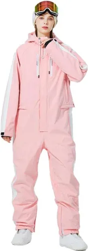 Miniatura 18 de ALSOGO Traje de esquí de una pieza para mujer, overol impermeable con aislamiento para nieve, con cinturón desmontable para deportes de nieve